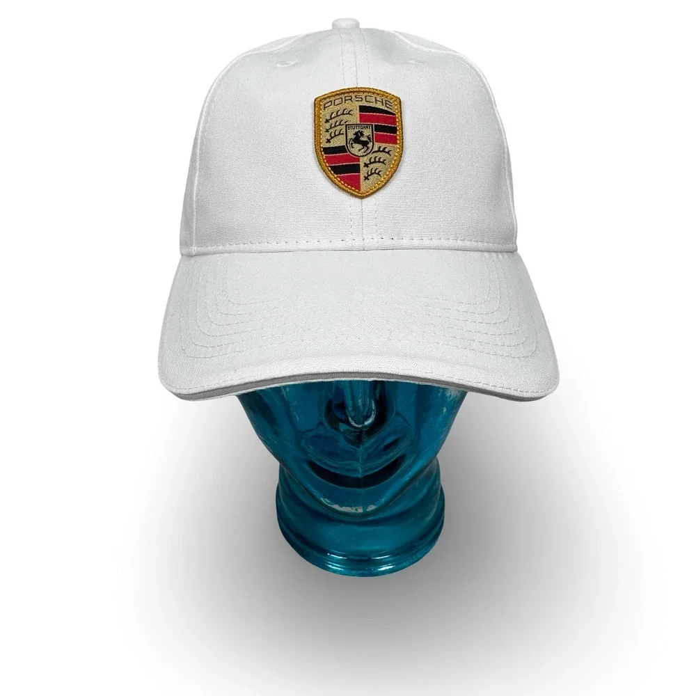 Porsche White Baseball Cap Embroidered Crest Logo Adjustable Hat WAP0800010L